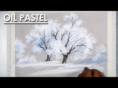 How to Draw Snowy Winter Trees in Oil Pastel