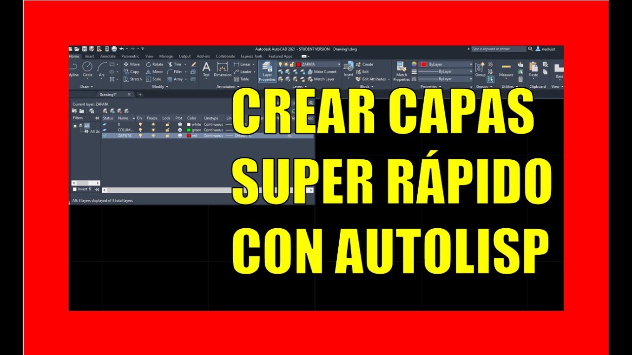 CREAR CAPA SUPER RÁPIDO CON AUTOLISP - AUTOCAD FÁCIL