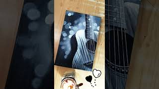 #shorts / Like Guitar??🤍🖤 Black Canvas Painting / Guitar Painting #acrylicpainting #guitar #painting
