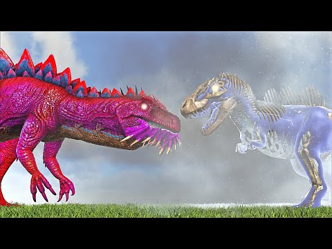 ARCH-TEMPERED TYRANT BOSS VS HYBRID MACROCERCODRACO 1ST & 2ST FORM (ARK SURVIVAL EVOLVED BATTLE)