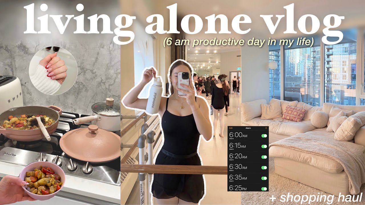 PRODUCTIVE DAY IN MY LIFE LIVING ALONE 🌸 pilates & ballet, cooking at home, coffee shops, & haul!