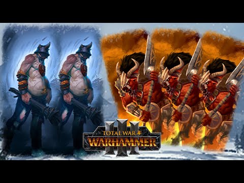 DOUBLE GIANT vs TRIPLE MINOTAUR - Ogres vs Khorne // Total War: WARHAMMER 3 Land Battle MP