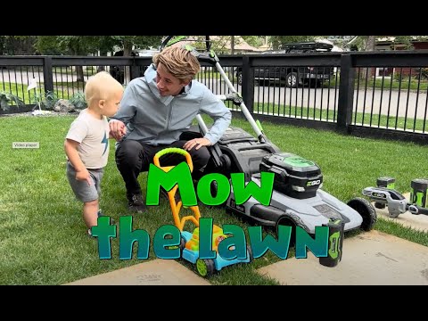 Learning how to Mow the Lawn with Wylder & his Dad!