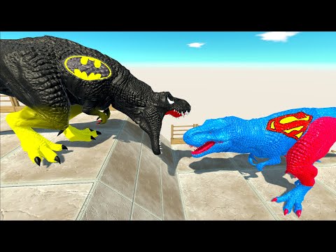 SUPERMAN T-REX vs BATMAN T-REX DEATH CLIMB - Animal Revolt Battle Simulator