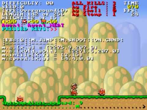 Mario example run with Enemeies (Trained on Single levle)