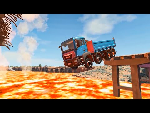 Cars vs Broken Bridge Lava River - Ramp Truck – BeamNG Drive