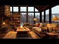 ❄Foggy Winter Morning in Cozy Cabin Coffee Shop With Gentle Snowfall | Relaxing Jazz Music for Relax