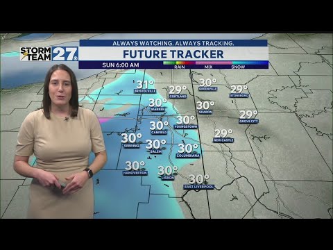 Cold and blustery with scattered snow showers Sunday