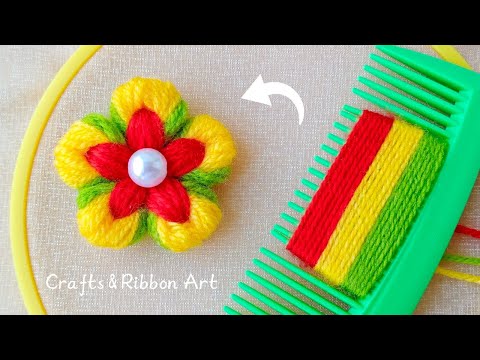 🌟💖 Super Easy Woolen Flower Making Trick with Hair Comb - You will Love It - DIY Woolen Flowers