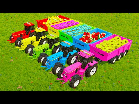 LOAD & TRANSPORT WATERMELONS AND DONUTS WITH JOHN DEERE TRACTORS - Farming Simulator 22