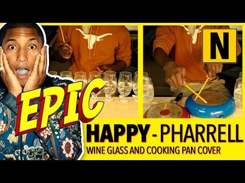 HAPPY (Pharrell Williams) on wine glasses, pots and pans