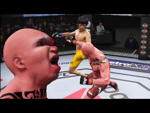 UFC Bruce Lee vs Primitive man Attack with a powerful kick on the face.