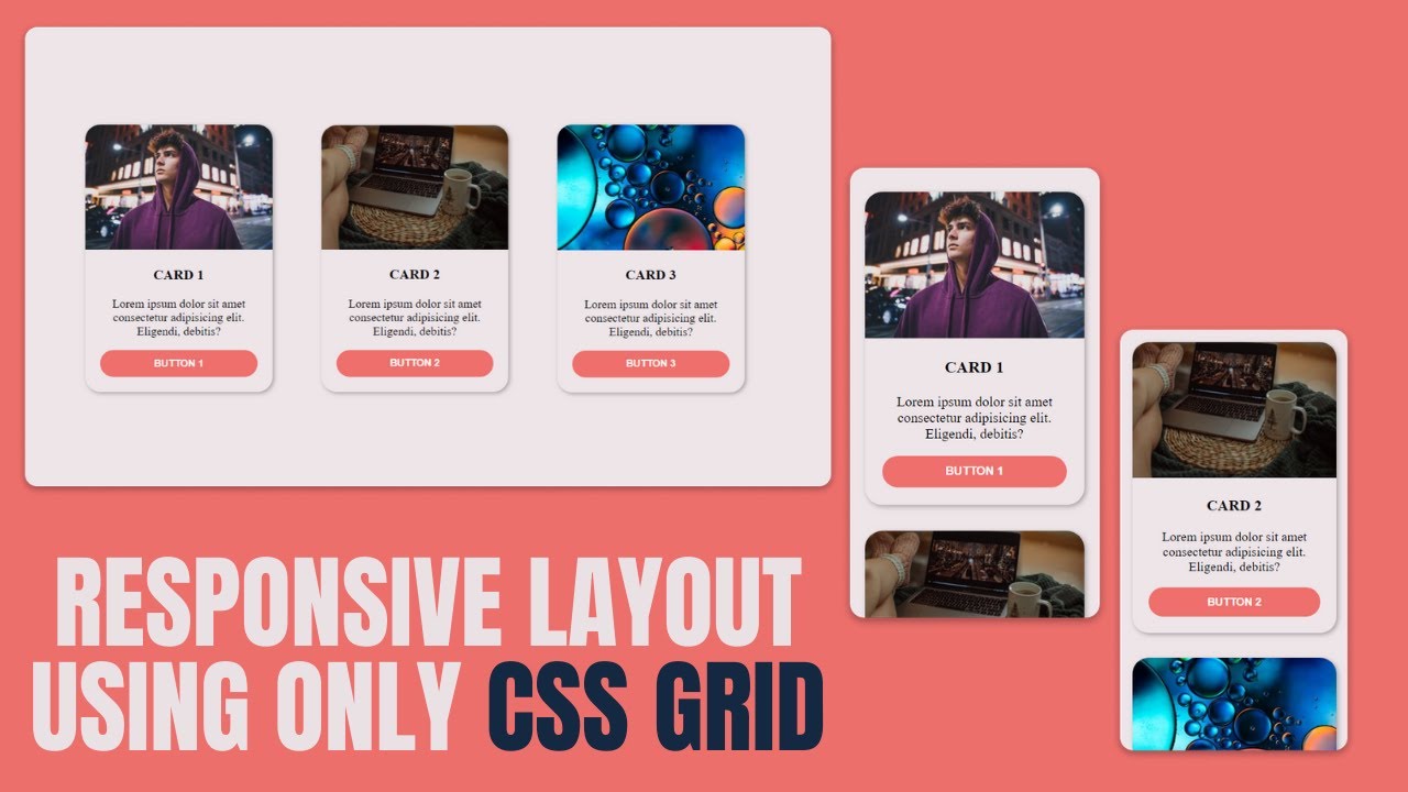 Responsive Layout Using Only CSS Grid | Responsive Card Section Using CSS Grid | CSS Grid Tutorial