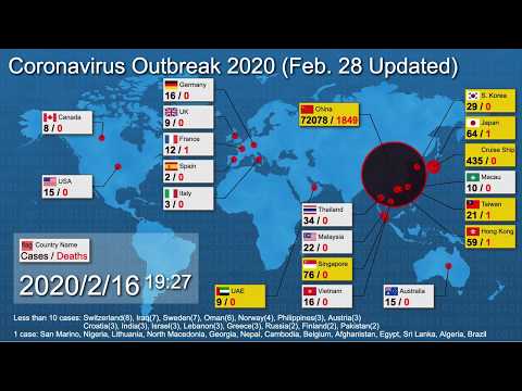 (Updated 2/28) Coronavirus Spread World Map - Cases and Deaths by Country