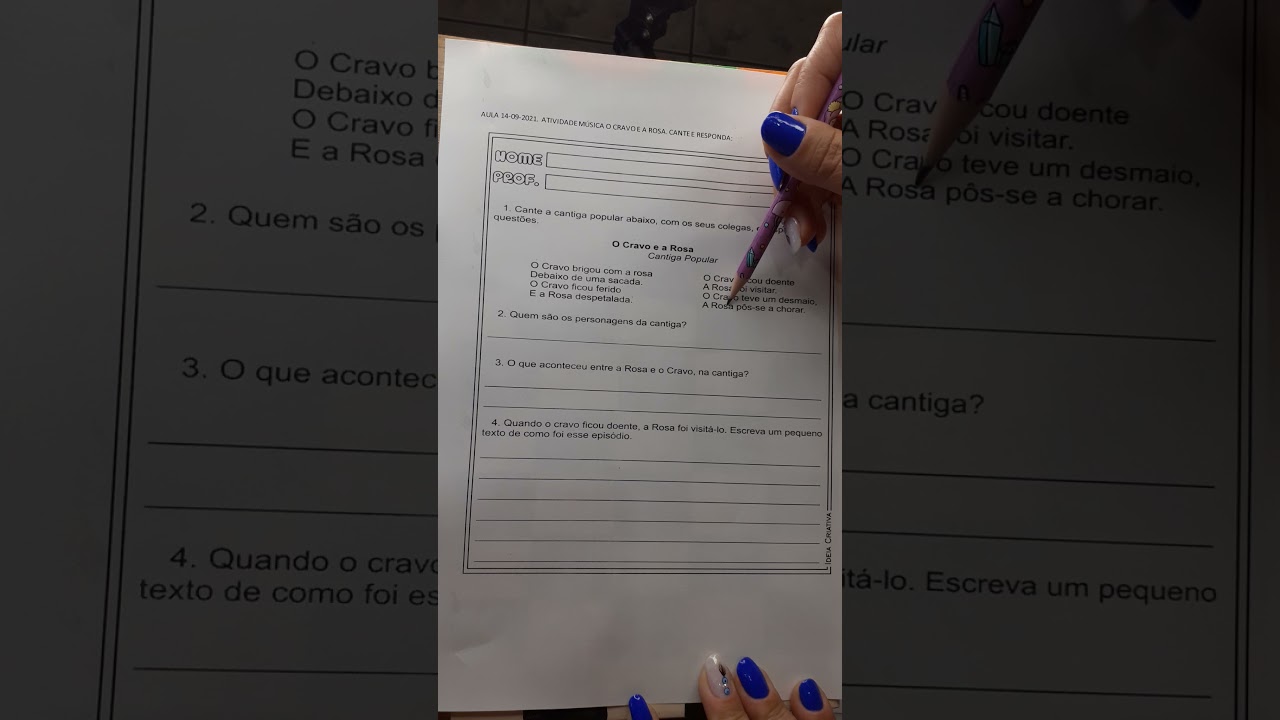 14-09- Leitura e interpretação. O Cravo e a Rosa.