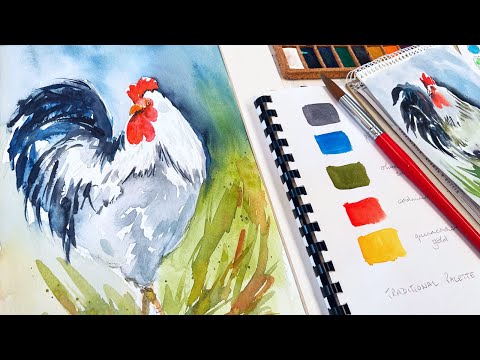 How to Paint a Rooster in 15 mins - Beautifully Easy and Quick Watercolor Tutorial in Real Time