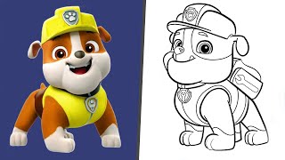Paw Patrol Dogs! How to draw and color Rubble
