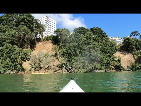 Auckland landslide/cliff collapse as seen from the water side - Fennix Bonito surfski