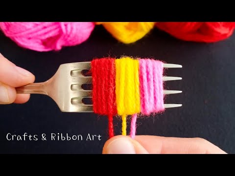 3 Superb Woolen Flower Making Ideas with Fork - Hand Embroidery Amazing Trick - DIY Woolen Flowers