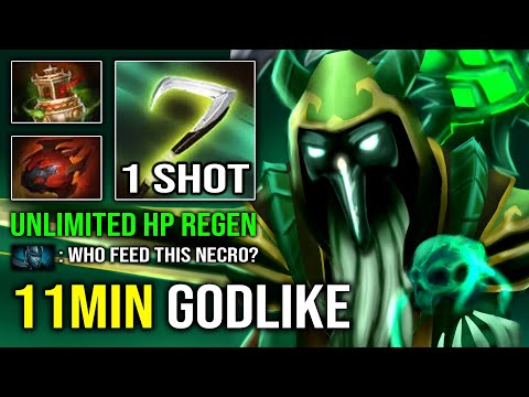 UNLIMITED HP REGEN 11Min Godlike Offlane Tank Necrophos with Instant 1 Shot Reaper Dota 2