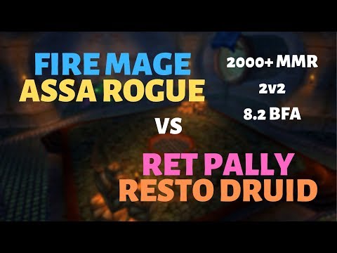 Fire Mage/Assa Rogue vs Ret Pally/Resto Druid | Dalaran Arena | 2000+ MMR | 8.2 BFA