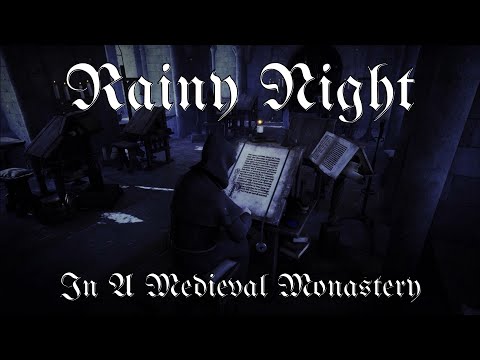 RAINY NIGHT IN A MEDIEVAL MONASTERY | Sacred Choir, Relaxing Thunder & Rain | ASMR Ambience