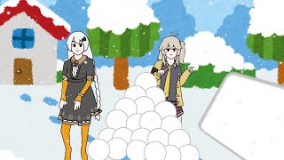 雪合戦をするおどる紲星あかりとおどる春日部つむぎ
