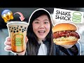 Trying NEW SHAKE SHACK Korean Fried Chicken + Black Sugar Milkshake! Korean Menu Taste Test & Review