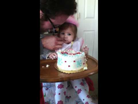 Neville Jane tears into her 1st Birthday cake!