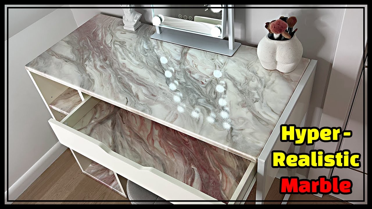 DIY Epoxy Resin Faux Marble Makeup Vanity | Before & After Tutorial