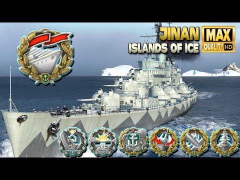 Cruiser Jinan: Hard battle on map Islands of Ice - World of Warships