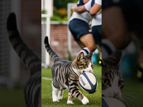 Cat Steals the Rugby Ball?! 🐾💨  Unexpected MVP Crashes the Match!