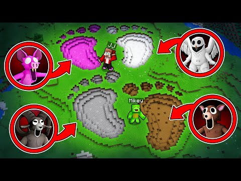 JJ and Mikey Found GIANT FOOTPRINTS in Minecraft - Maizen (99 Nights In The Forest)