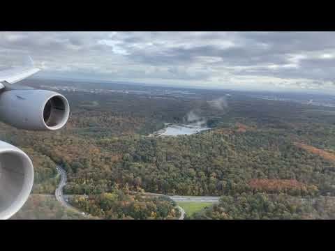 Pouso no Aeroporto de Frankfurt (FRA/EDDF) (LH543 Bogotá para Frankfurt, Lufthansa A340-642X, D-AIHW)
