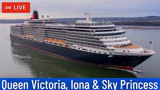 SHIPS TV - Queen Victoria, Iona & Sky Princess Cruise Ship Departing Port of Southampton (LIVE)