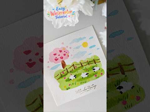 Paint This Cute Watercolor Sheep Farm in Just 10 Minutes! 🐑🎨