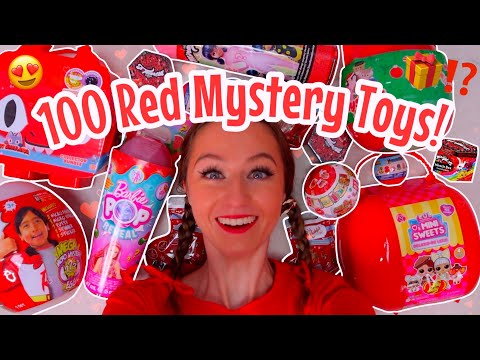 UNBOXING 100 *RED ONLY* MYSTERY TOYS!!😱🐞🎈🍉🌹❤️ (BARBIE POP, MIRACULOUS, L.O.L, RYANS WORLD ETC!🫢)