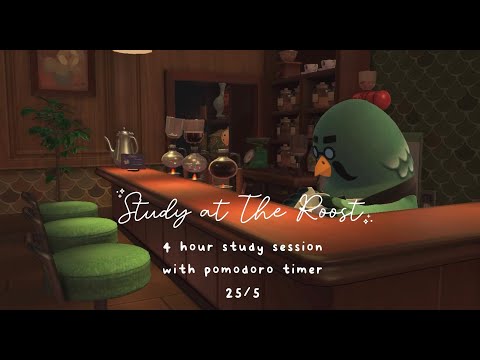 studying at the roost while it rains (pomodoro 25/5) || animal crossing music + rain ambience