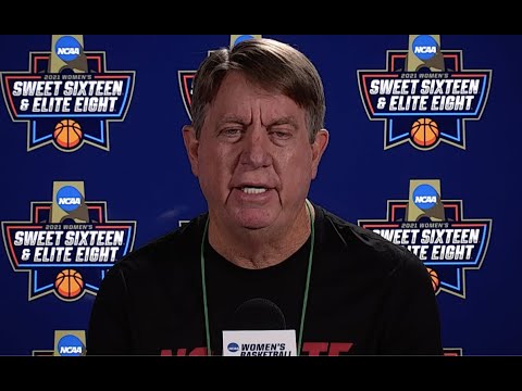 NC State coach Wes Moore and center Elissa Cunane Sweet Sixteen presser