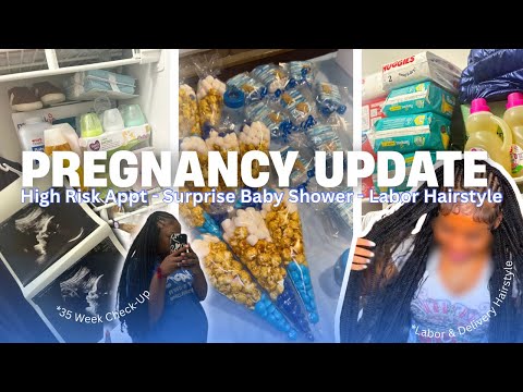 12 DAYS UNTIL I GIVE BIRTH 😳😩…trying to get it together! | SURPRISE Baby Shower 💙+ Labor Hairstyle