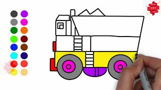 Dump Truck Drawing & Painting for kids, Dump Truck Coloring Pages Kids, Big Truck Step by Step
