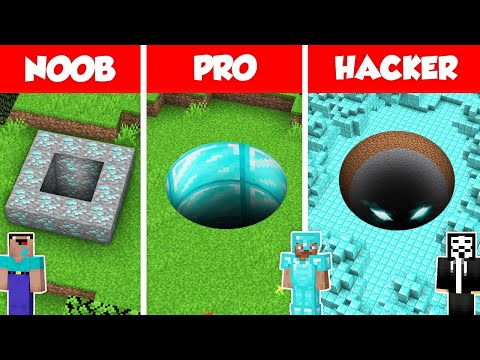 DIAMOND TUNNEL BASE PIT HOUSE BUILD CHALLENGE - NOOB vs PRO vs HACKER / Minecraft Battle Animation