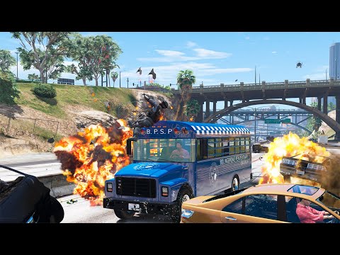 GTA 5 PRISON BUS HIGH SPEED CRASHES - SUPER CINEMATIC PICTURE WITH SLOW MO ep.49