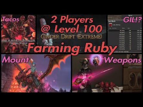 FFXIV: Ruby Unsynced - 2 Players at Level 100 (Cinder Drift Extreme) Mount Farm