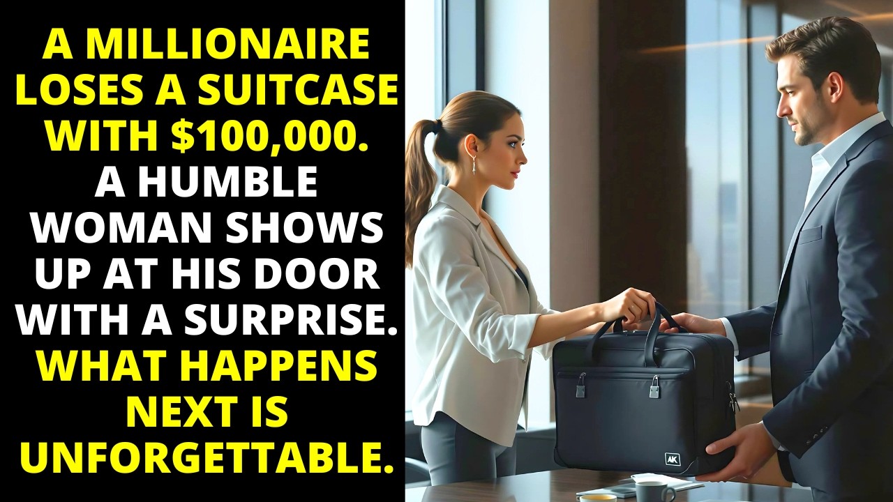 MILLIONAIRE LOSES $100,000 SUITCASE, AND A HUMBLE WOMAN SURPRISES HIM BY RETURNING IT.