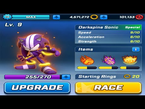 Sonic Forces Speed Battle - Darkspine Sonic Lv 9 Upgraded - All 66 Characters Unlocked Gameplay