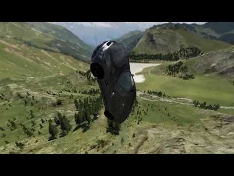 Dağ Yolunda Bir Rampa ve Rampadan Atlayan Lüks Spor Araba