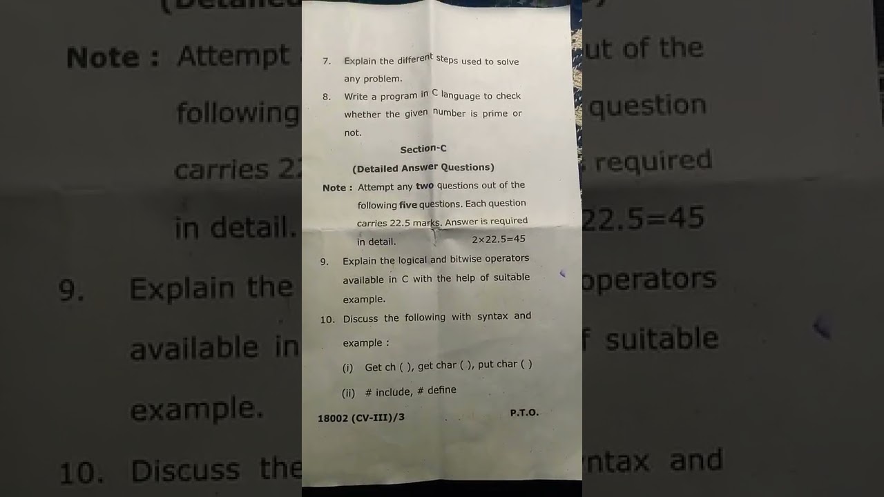 BCA 1 semester Programming Principles And Algorithm Paper