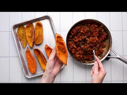Chili Stuffed Sweet Potato Skins (Whole 30 friendly)