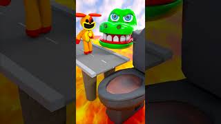 Crocodile & Skibidi Toilet & Jax Jumping over Open Bridge into a Gigantic Toilet #shorts